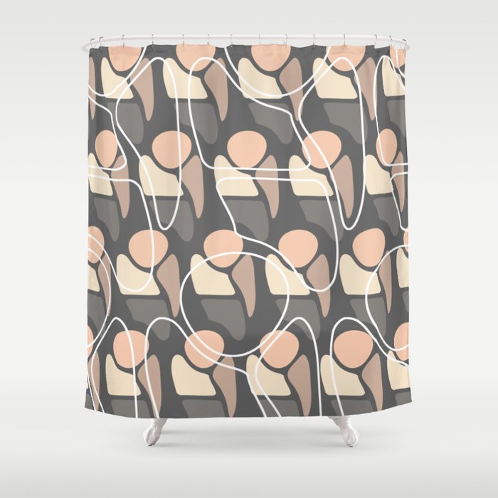 Retro Pattern Abstract Man Peach Slate Gray Shower Curtain By