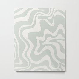 Liquid Swirl Modern Abstract Pattern in Pale Stone and Light Silver Sage Gray Metal Print