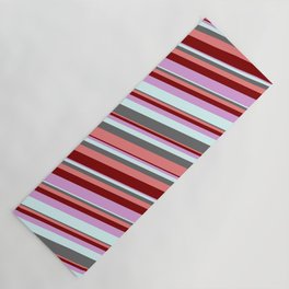 [ Thumbnail: Colorful Dim Gray, Light Coral, Maroon, Plum, and Light Cyan Colored Stripes/Lines Pattern Yoga Mat ]