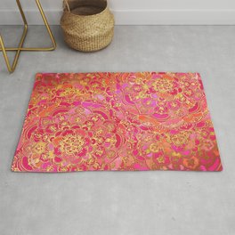 Hot Pink and Gold Baroque Floral Pattern Rug
