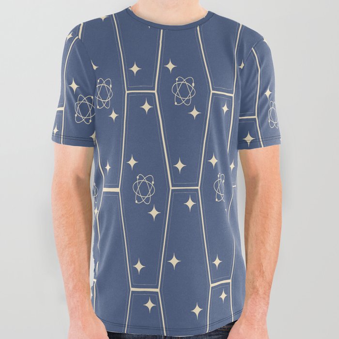 Mid-Century Modern Elongated Hexagon Atomic Star Pattern 1.2 All Over Graphic Tee