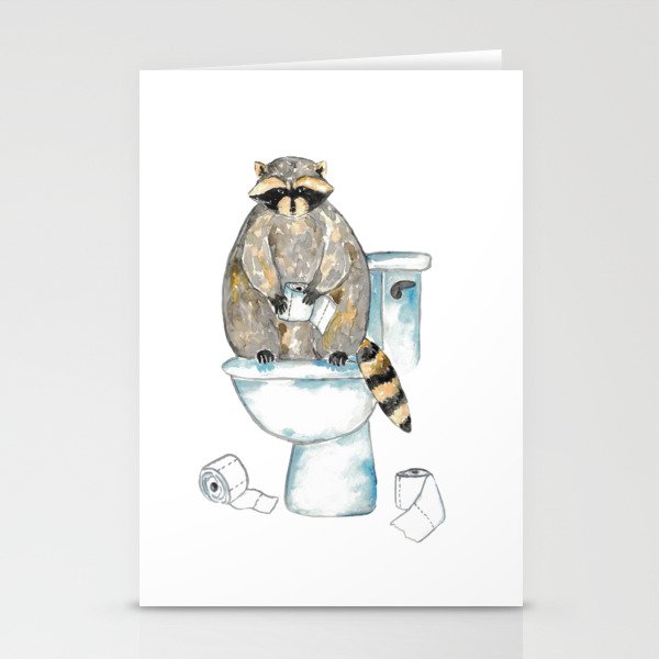 Raccoon toilet Painting Wall Poster Watercolor Stationery Cards