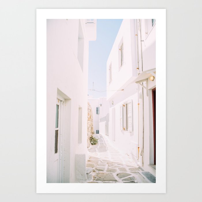 White Architecture in Mykonos Greece - Street Travel Photography | Minimal Bright Art Print