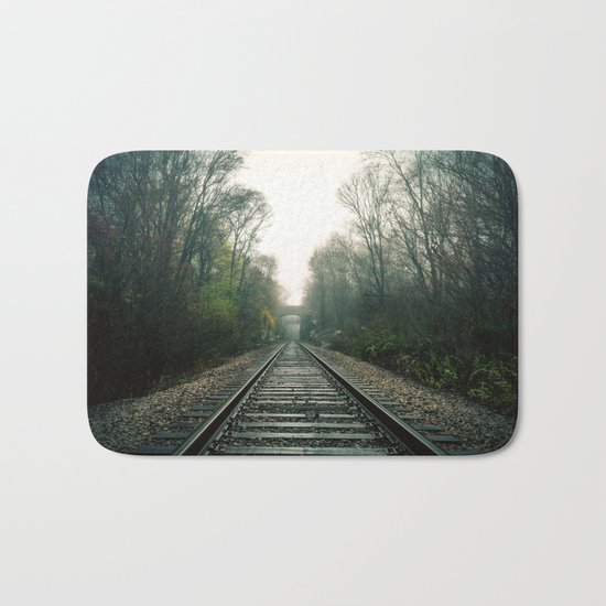 Creepy foggy railroad Bath Mat