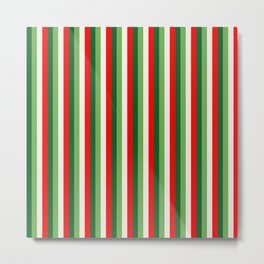 Green, Star White And Red Clover Pinstripes Metal Print | Schemecolor, Christmas, Colorblocks, Bold, Red, Starwhite, Darkgreen, Pattern, Lightgreen, Graphicdesign 