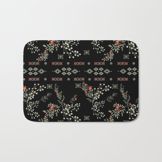 Seamless abstract floral pattern on black background Bath Mat