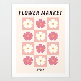 Flower market print, Milan, Indie, Cottagecore decor, Cute floral art, Posters aesthetic, Abstract pink flowers Art Print