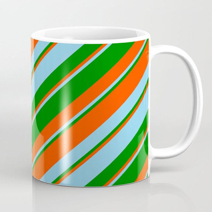Red, Sky Blue, and Green Colored Stripes/Lines Pattern Coffee Mug