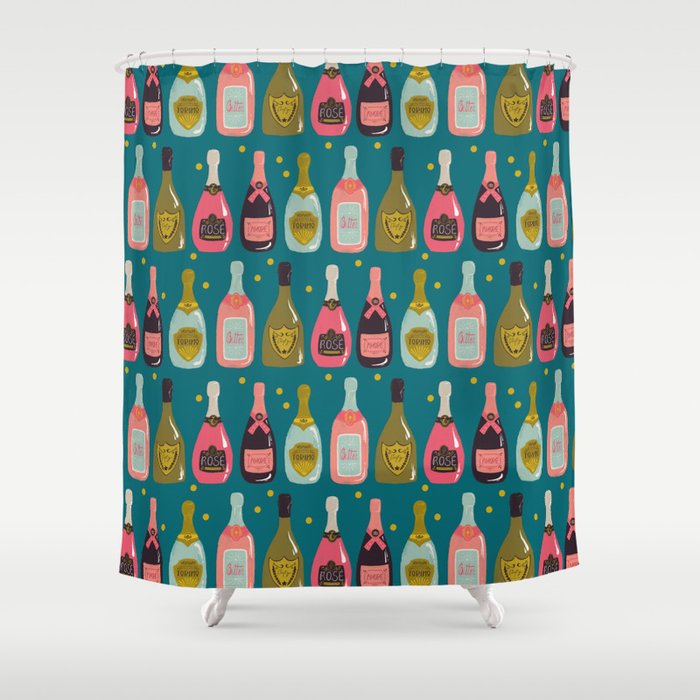 Champagne Cheers Blue Shower Curtain