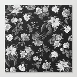 Vintage flowers on black Canvas Print