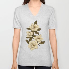 Magnolias V Neck T Shirt | Flower, Floral, Painting, Vintage, Nature, Magnolias, Illustration, Print, Flora, Curated 