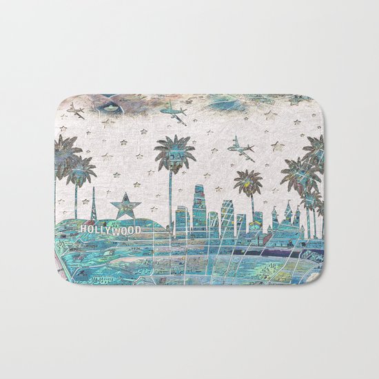 Los Angeles skyline vintage map Bath Mat