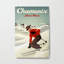 Chamonix Ski Poster Metal Print | Vintage, Illustration 