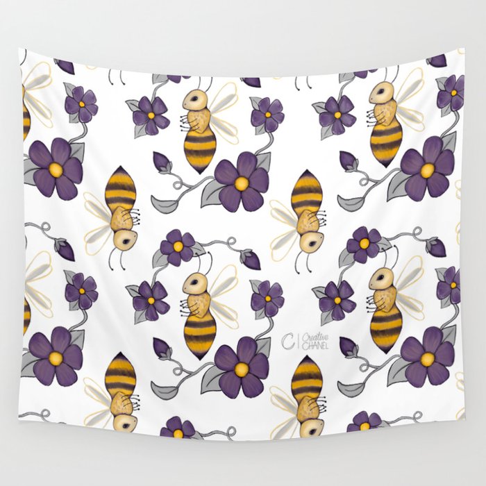 Bee Blossoms Wall Tapestry