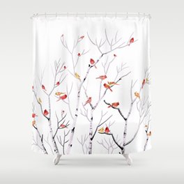 Birch Trees and Cardinal 2  Shower Curtain