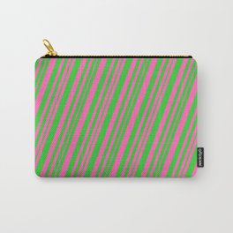 [ Thumbnail: Hot Pink & Lime Green Colored Lines/Stripes Pattern Carry-All Pouch ]
