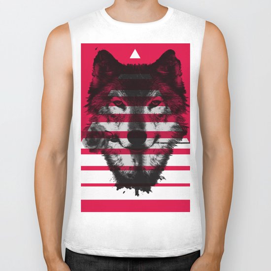 Red wolf white 4 Biker Tank