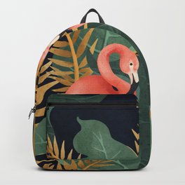Two Flamingos Backpack | Love, Plant, Abstract, Bird, Summer, Leaves, Zoo, Animal, Tropical, Illustration 