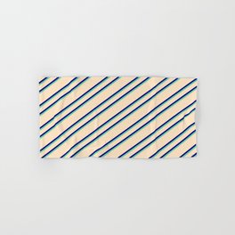 [ Thumbnail: Bisque, Blue, and Aquamarine Colored Lines Pattern Hand & Bath Towel ]