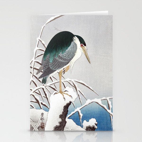 Old Crane In Winter Landscape Illustration Stationery Cards