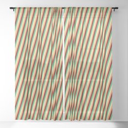 [ Thumbnail: Pale Goldenrod, Brown, Maroon, and Sea Green Colored Lines/Stripes Pattern Sheer Curtain ]