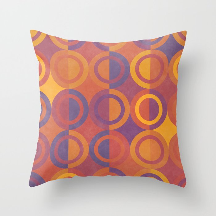 Geometric Shapes Purple Orange Circles Throw Pillow