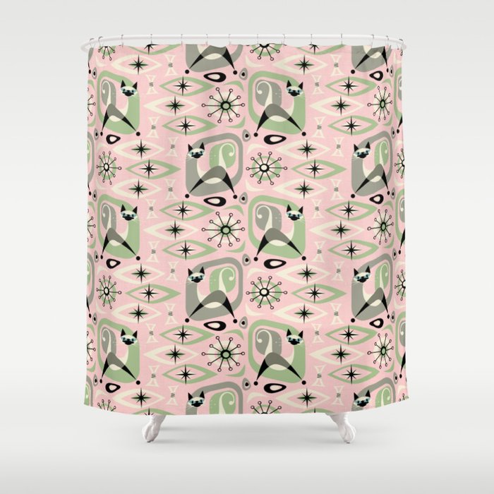 Siamese Cat Abstract on Pink Shower Curtain