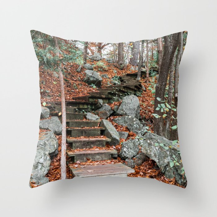 Stairs Through the Forest-Fall Colors Throw Pillow
