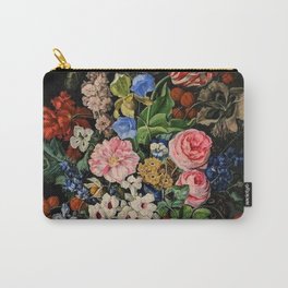 Parrot Tulips, Roses, Dahlias, Zinnia & Fig Bouquet  (Flowers of the Imagination) by Rachel Ruysch Carry-All Pouch