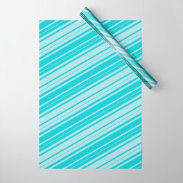 [ Thumbnail: Dark Turquoise & Powder Blue Colored Lined Pattern Wrapping Paper ]
