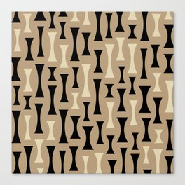 Retro Mid Century Modern Abstract Pattern 821 Black and Beige Canvas Print