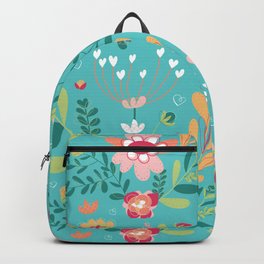 Teal Garden Hearts Backpack | Vector, Nature, Teal, Pattern, Illustration, Graphicdesign 