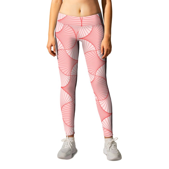 Happy Coral Retro Flowers Abstract Leggings