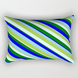 [ Thumbnail: Eye-catching Green, Light Cyan, Dark Green, Blue & Sky Blue Colored Lines/Stripes Pattern Rectangular Pillow ]