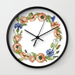Poppies navy time Wall Clock