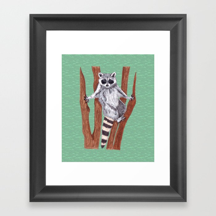 Yo ! Raccoon on the Tree Drawings Edition 1 Framed Art Print