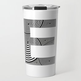capital letter E in black and white, with lines creating volume effect Travel Mug