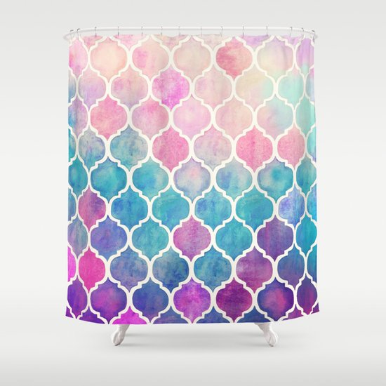 Rainbow Pastel Watercolor Moroccan Pattern Shower Curtain