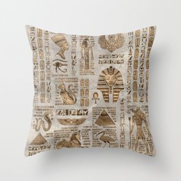Egyptian hieroglyphs and deities -Vintage Gold Throw Pillow