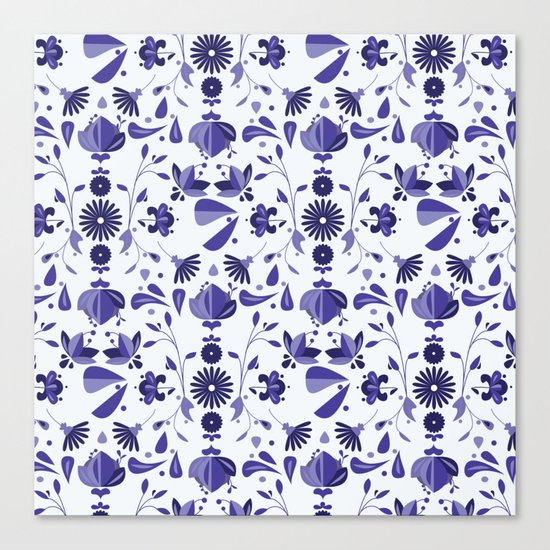 Blue Flower Bohoo Pattern Canvas Print