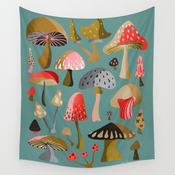 Mushroom Collection – Mint Wall Tapestry