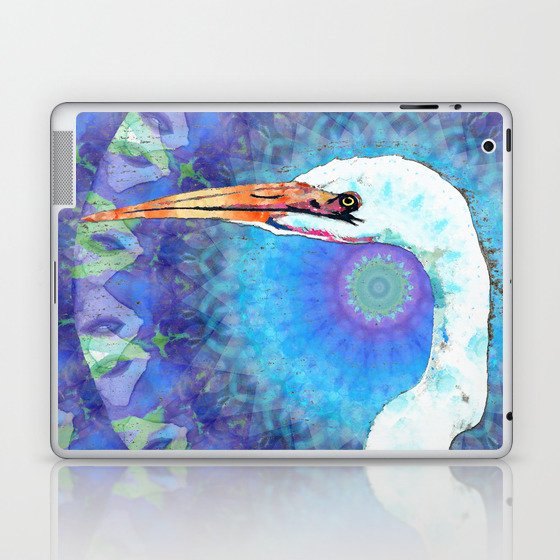 Colorful Mandala Bird Art - White Egret Laptop & iPad Skin
