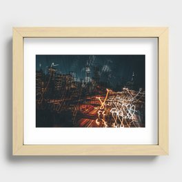 New York City Manhattan skyline from the Brooklyn Bridge at night Recessed Framed Print