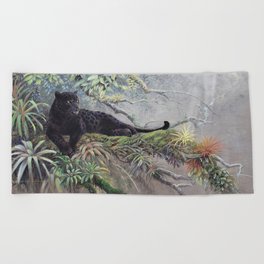 Black Jaguar by Gamini Ratnavira Beach Towel