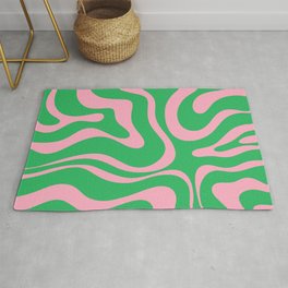 Pink and Spring Green Modern Liquid Swirl Abstract Pattern Area & Throw Rug