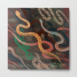 Snake me more Metal Print | Painting, Brown, Pattern, Green, Zigzag, Woods, Animal, Snakes, Reptile, Snake 