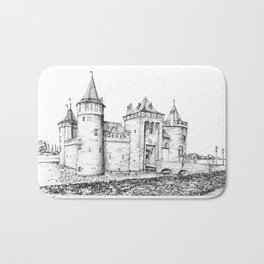 Medieval castle of Muiden Bath Mat | Muiden, Netherlands, Ink, Urbansketch, Black and White, Sketching, Micron, Medieval, Ink Pen, Architecture 