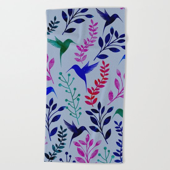 Watercolor Floral & Birds Beach Towel