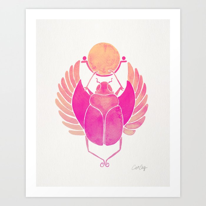 Egyptian Scarab – Pink Ombré Art Print