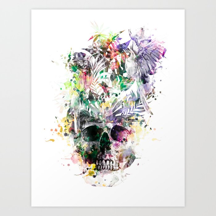 Skull - Parrots 2 Art Print